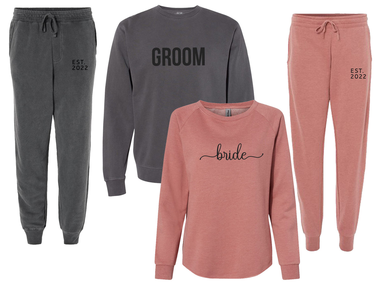 Personalized Bride & Groom Matching Sweatshirt and Joggers Set
