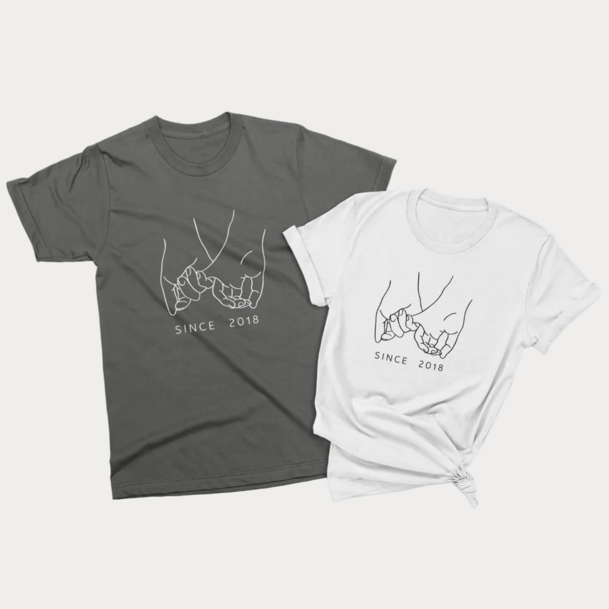 Personalized Holding Pinkies Matching Couple T-Shirts with Custom Year