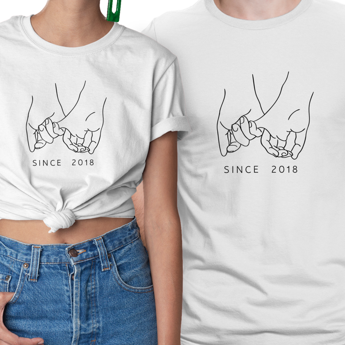 Personalized Holding Pinkies Matching Couple T-Shirts with Custom Year