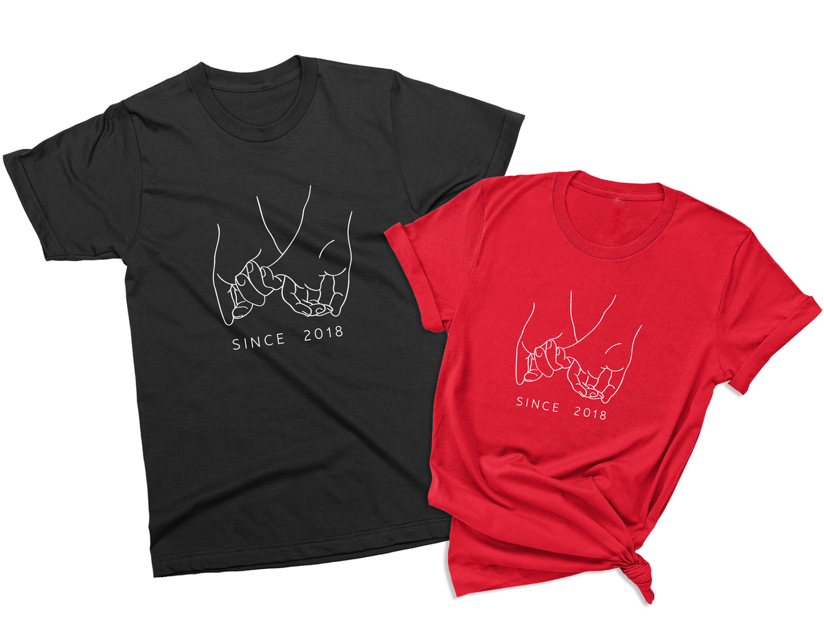 Personalized Holding Pinkies Matching Couple T-Shirts with Custom Year