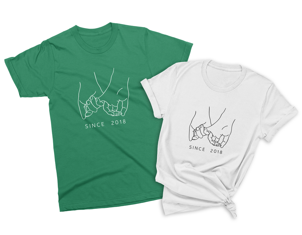 Personalized Holding Pinkies Matching Couple T-Shirts with Custom Year