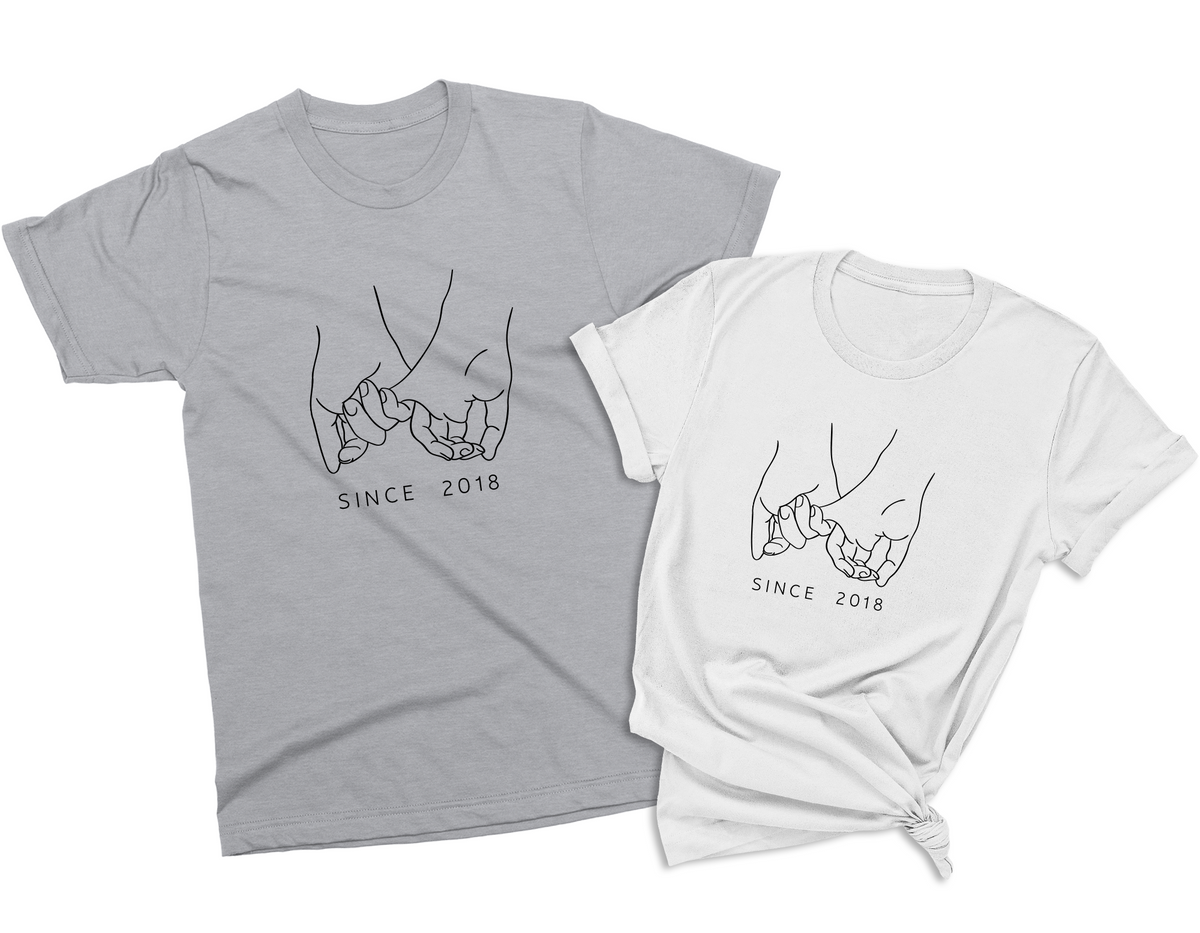 Personalized Holding Pinkies Matching Couple T-Shirts with Custom Year