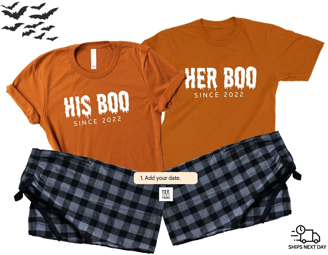 Her Boo & His Boo - Matching Halloween Pajamas for couples