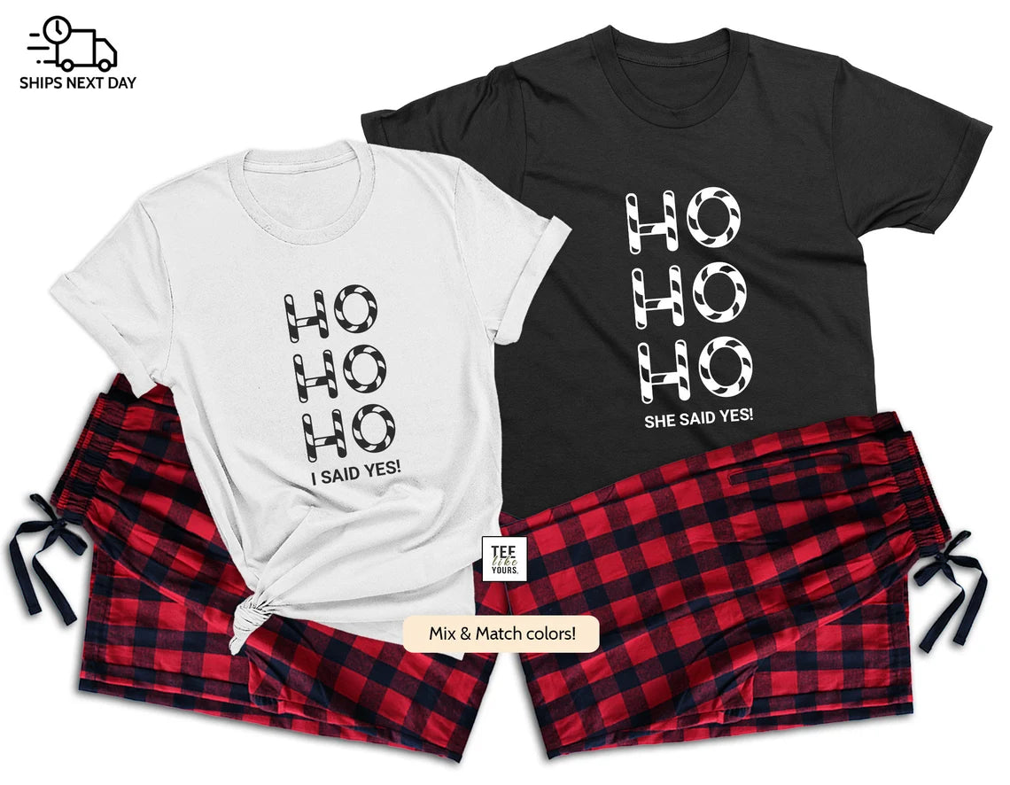 Ho Ho Ho I SAID YES! Engagement Gift for couple, Couple Christmas Pajamas, Matching Pajamas, Holiday Pajamas for Newly Engaged, Future Mrs.