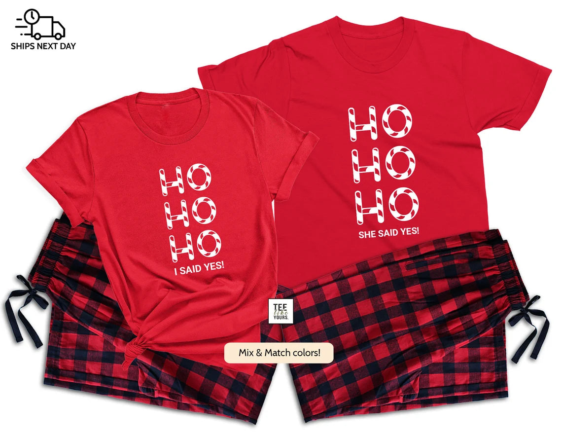 Ho Ho Ho I SAID YES! Engagement Gift for couple, Couple Christmas Pajamas, Matching Pajamas, Holiday Pajamas for Newly Engaged, Future Mrs.