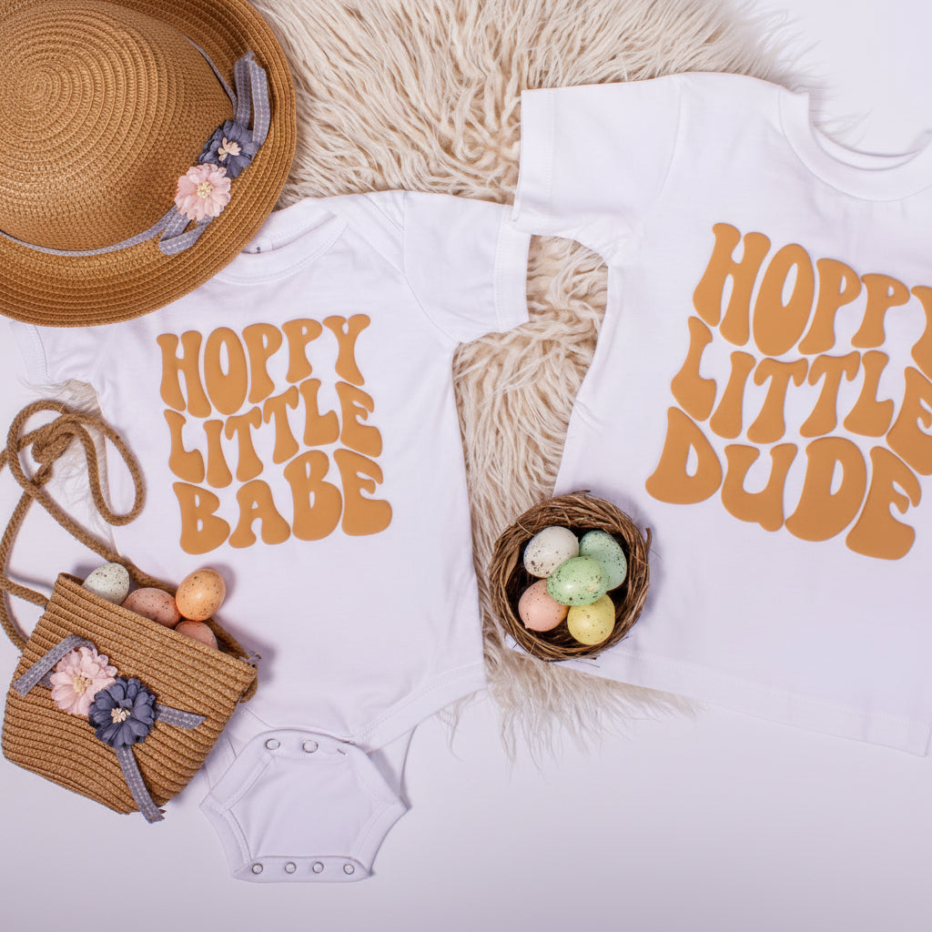 Hoppy Little Dude and Babe - Easter Siblings Shirts babe and dude matching