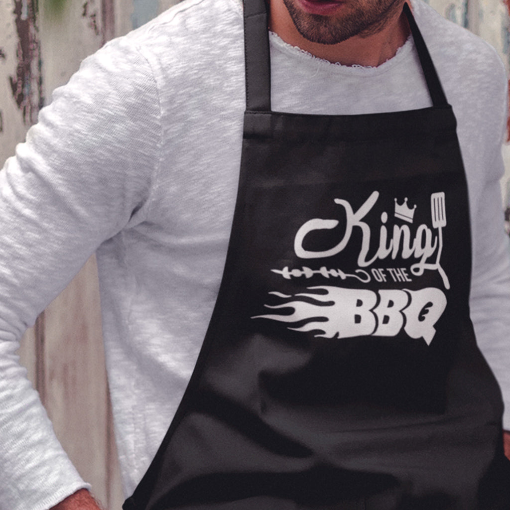 King of the BBQ  Personalized Men's Apron Dad's BBQ Apron Personalized Gift for Dad Christmas Gift, Father's Day Gift  for Him One Size By TeeLikeYours.com Black color