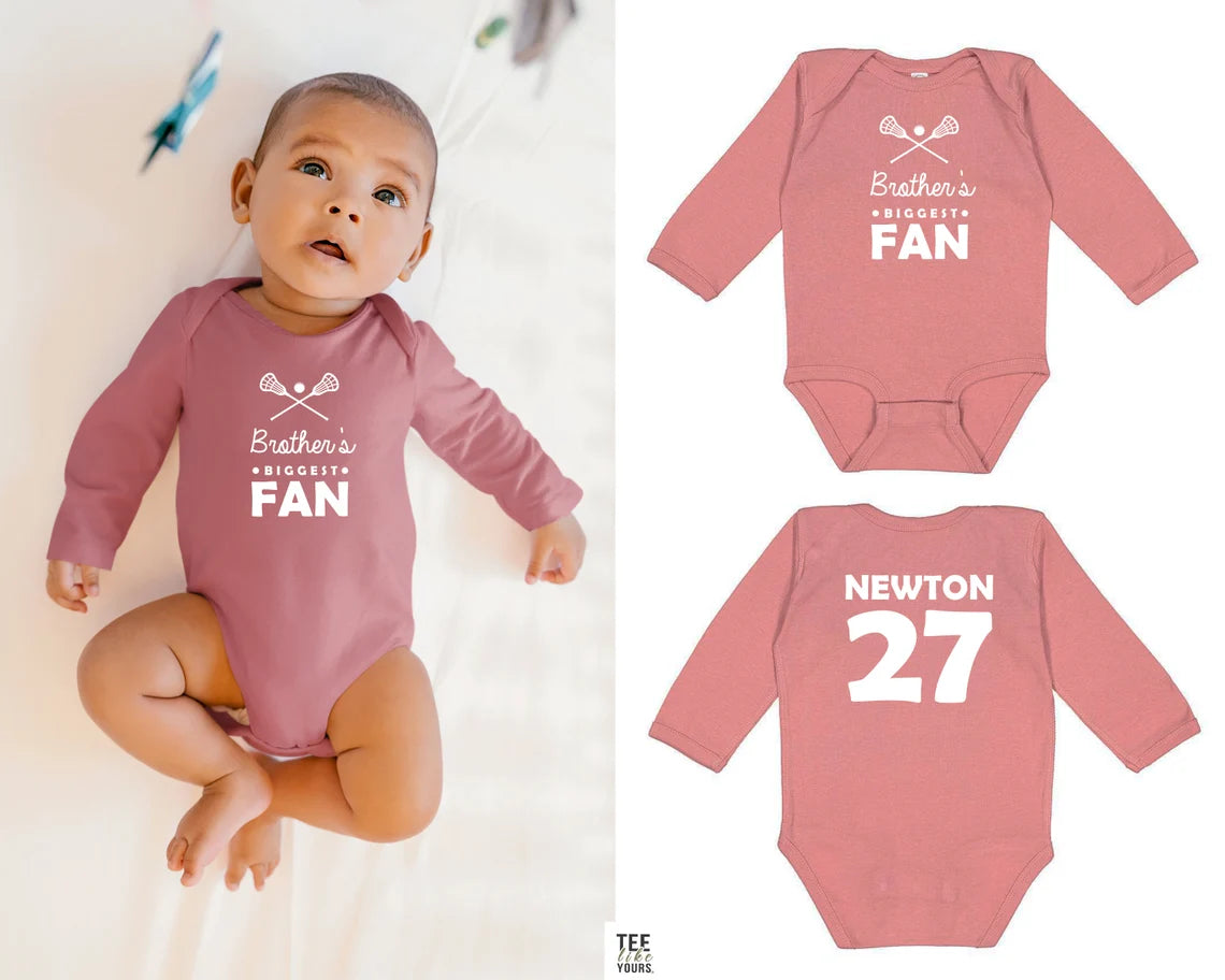 Lacrosse Brother Fan Shirt, Lacrosse Sister fan shirt, Lacrosse Biggest Fan, Custom Lacrosse Onesie & Shirt with name and number on back.