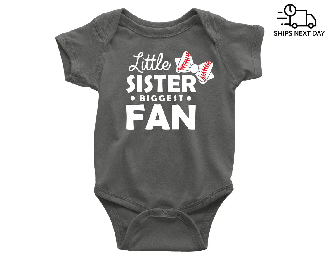 Little Brother / Sister Biggest Fan - Funny Baseball Onesie / t-shirt for siblings.