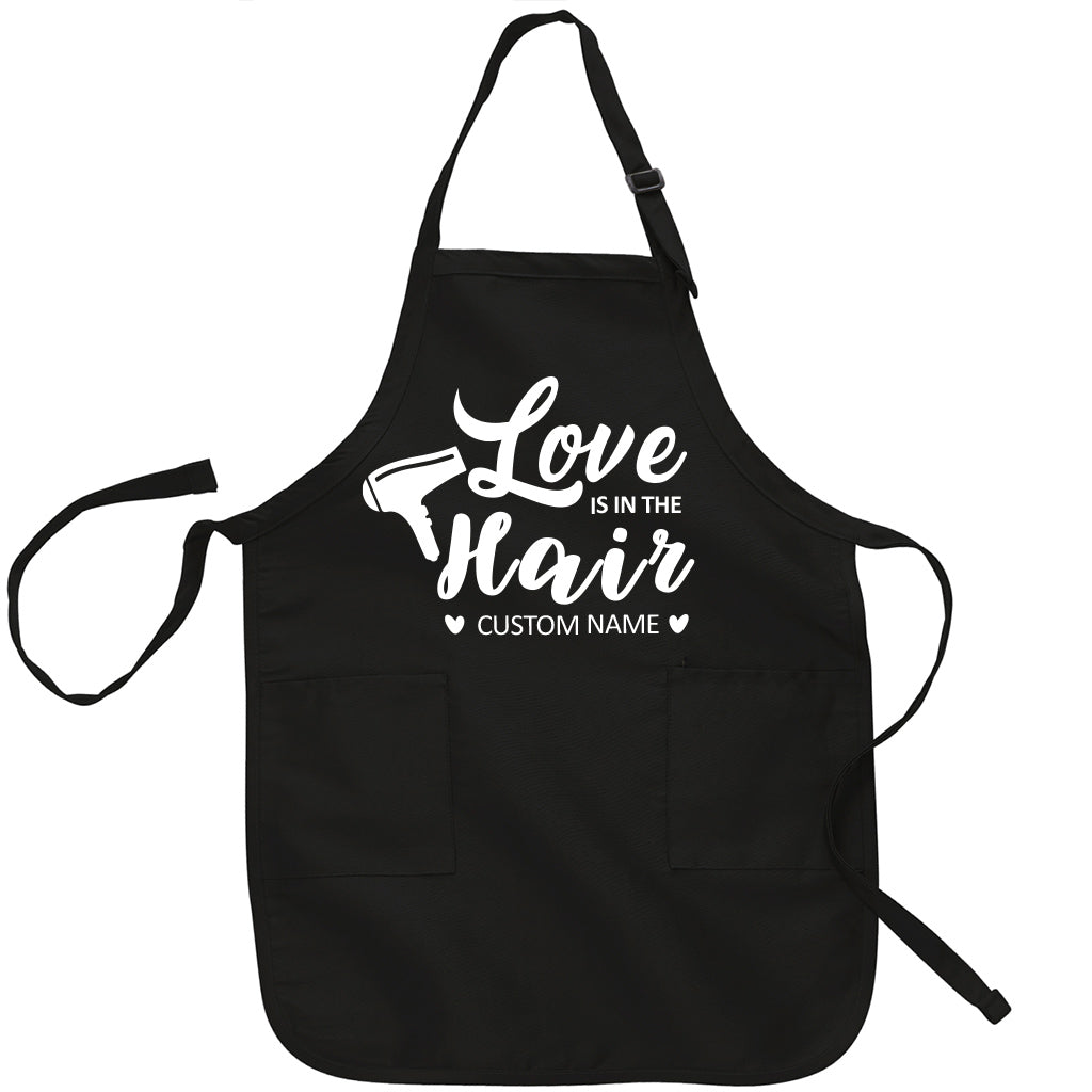 Love is in the hair fun hairdresser stylist beauty salon apron Hair Stylist Personalized apron for work with custom name Birthday Gift 3 at TeeLikeYours.com