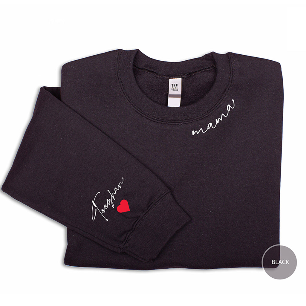 Personalized Mama Sweatshirt with Kids’ Names on Sleeve, Custom Mama Nickname Sweatshirt, Mother’s Day Gift