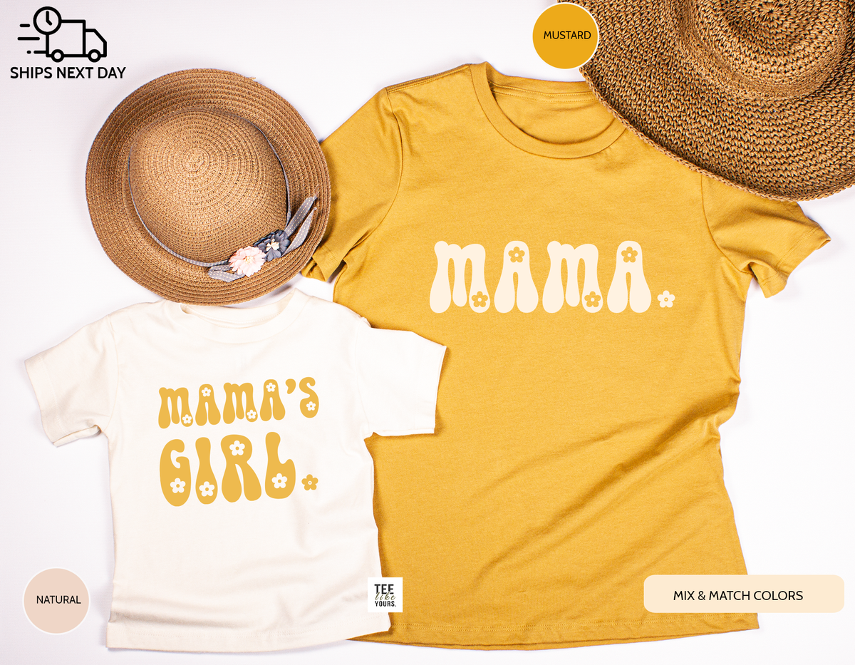 Mama & Mama's Girl, Matching Mommy and Me Flower Shirts, Mustard / Natural