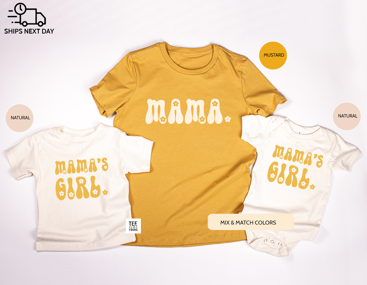 Mama & Mama's Girl, Matching Mommy and Me Flower Shirts, Mustard / Natural