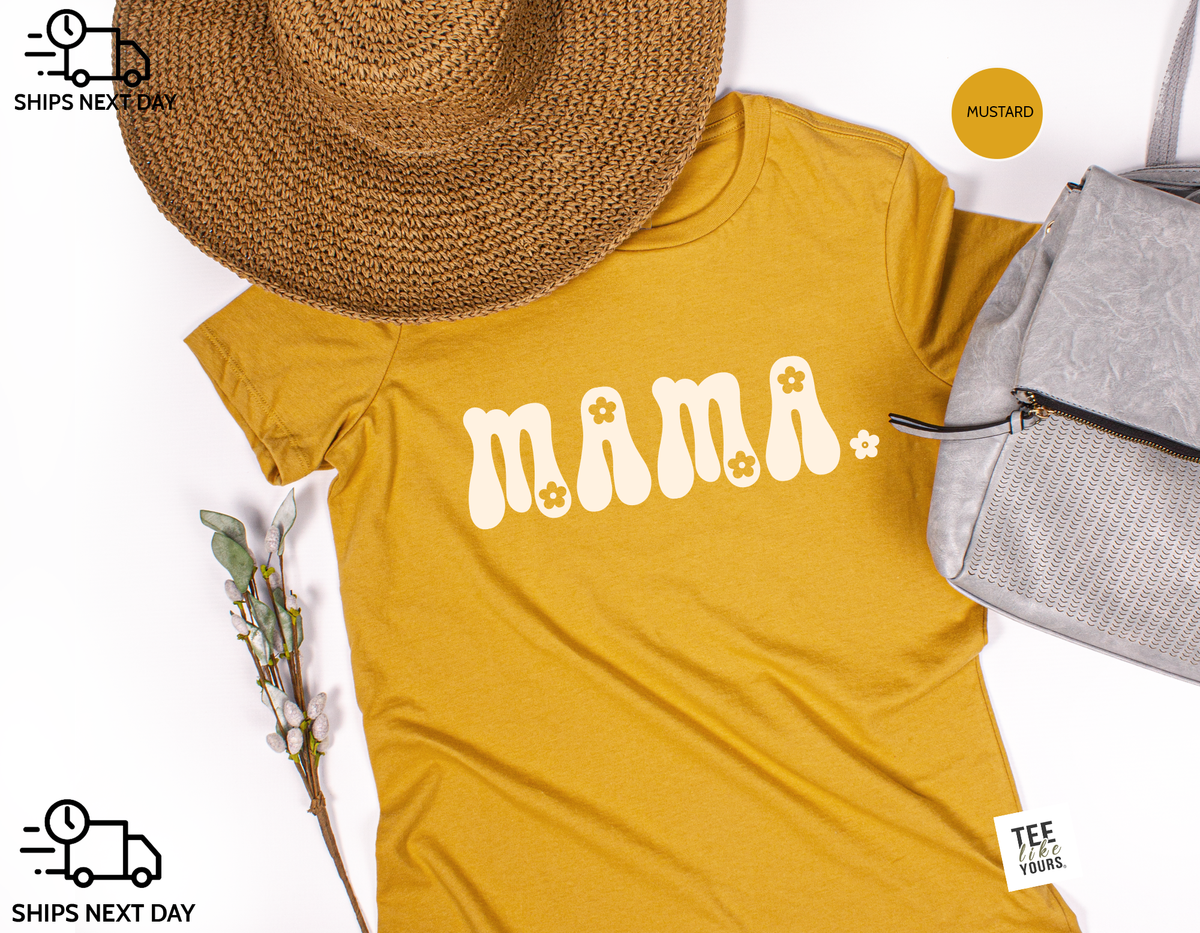 Mama & Mama's Girl, Matching Mommy and Me Flower Shirts, Mustard / Natural