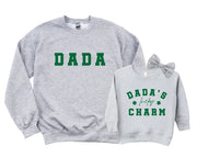 Matching Dada & Dada's Lucky Charm Sweatshirts for Saint Patrick's Day. Daddy and Me Outfit, Shamrock Baby Girl Onesie, Lucky Dad and Girl