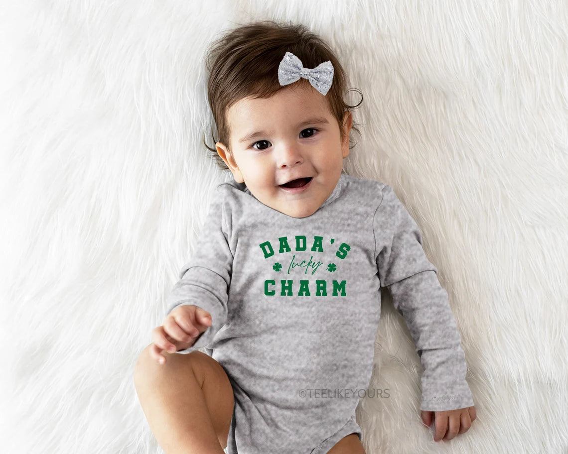 Matching Dada & Dada's Lucky Charm Sweatshirts for Saint Patrick's Day. Daddy and Me Outfit, Shamrock Baby Girl Onesie, Lucky Dad and Girl