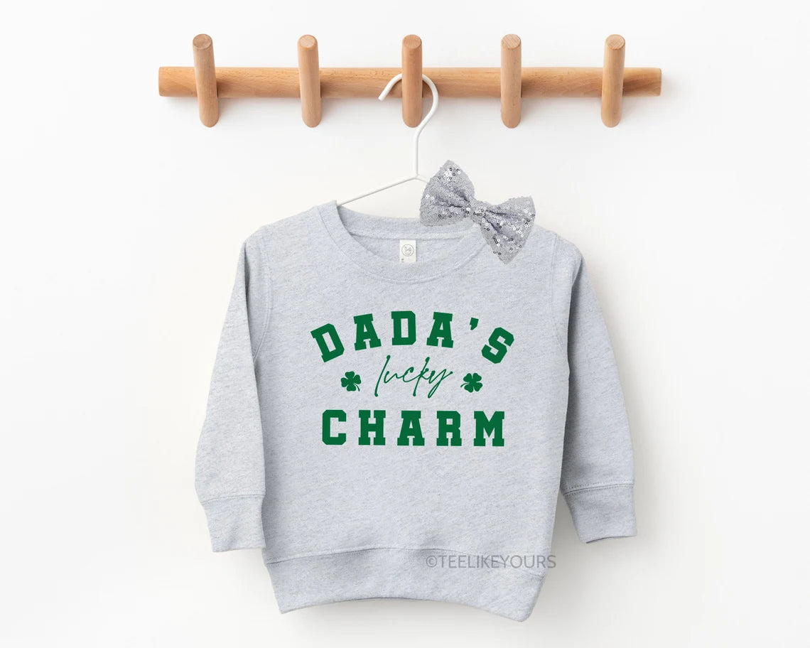 Matching Dada & Dada's Lucky Charm Sweatshirts for Saint Patrick's Day. Daddy and Me Outfit, Shamrock Baby Girl Onesie, Lucky Dad and Girl