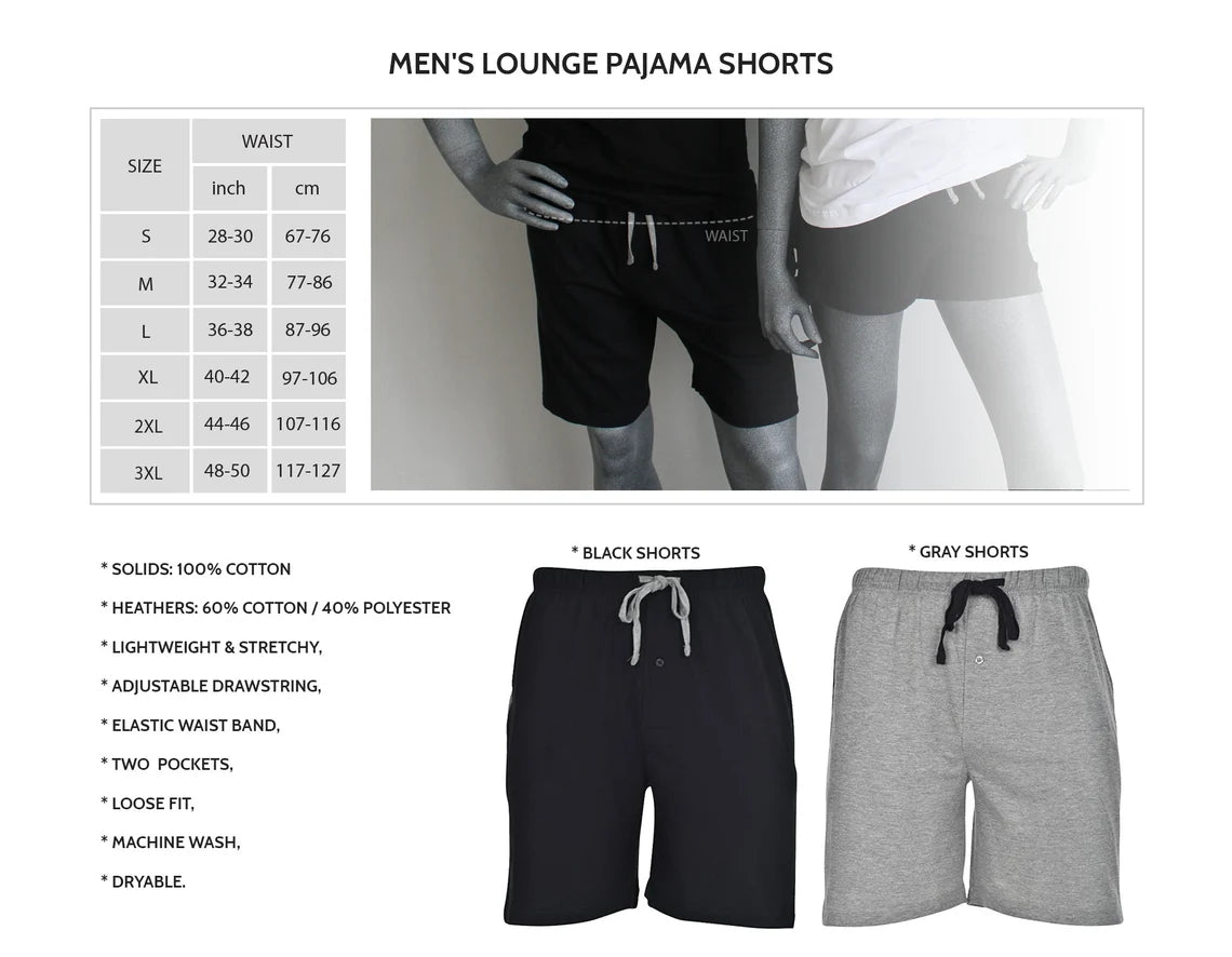 Men’s boxer shorts size chart and color options for personalized couples pajama sets