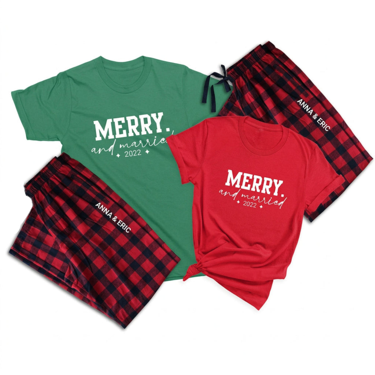 Merry & Married Couple Christmas Pajamas – Personalized Newlywed Matching Sleepwear