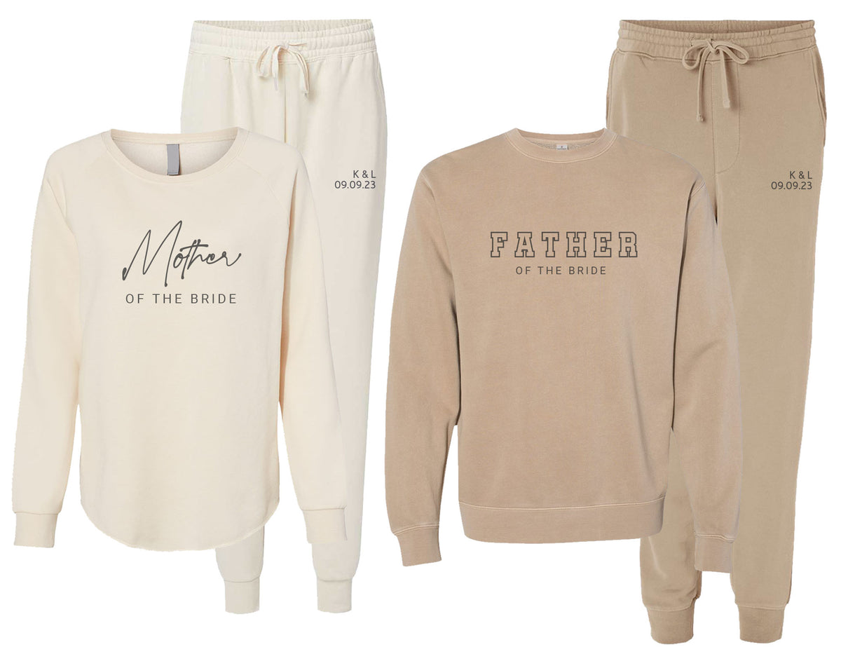 Personalized Mother & Father of the Bride Matching Sweatsuits – Custom Wedding Gift for Parents