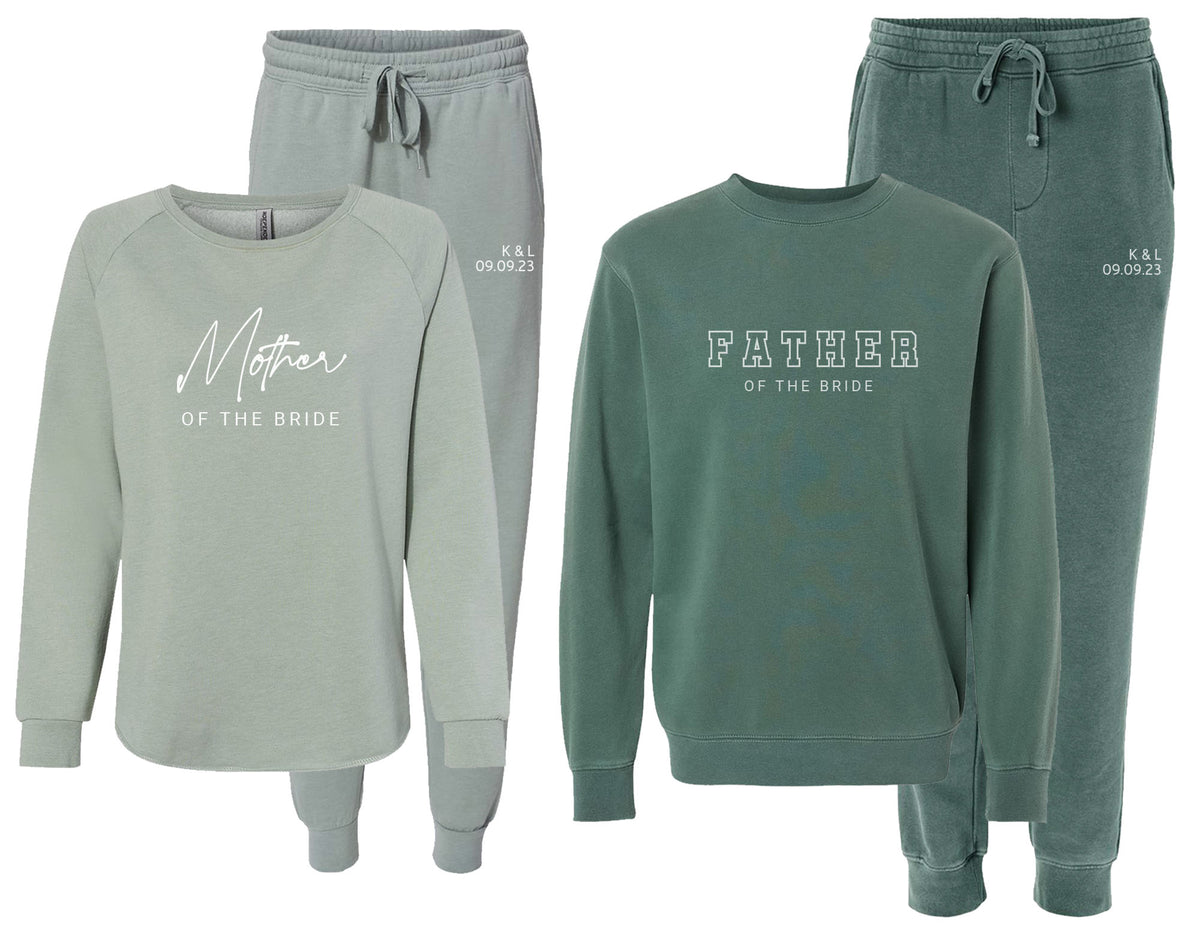 Personalized Mother & Father of the Bride Matching Sweatsuits – Custom Wedding Gift for Parents