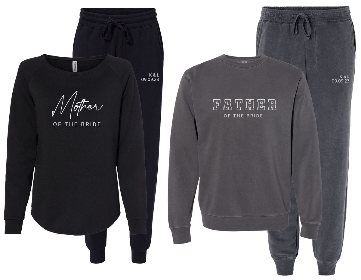 Personalized Mother & Father of the Bride Matching Sweatsuits – Custom Wedding Gift for Parents