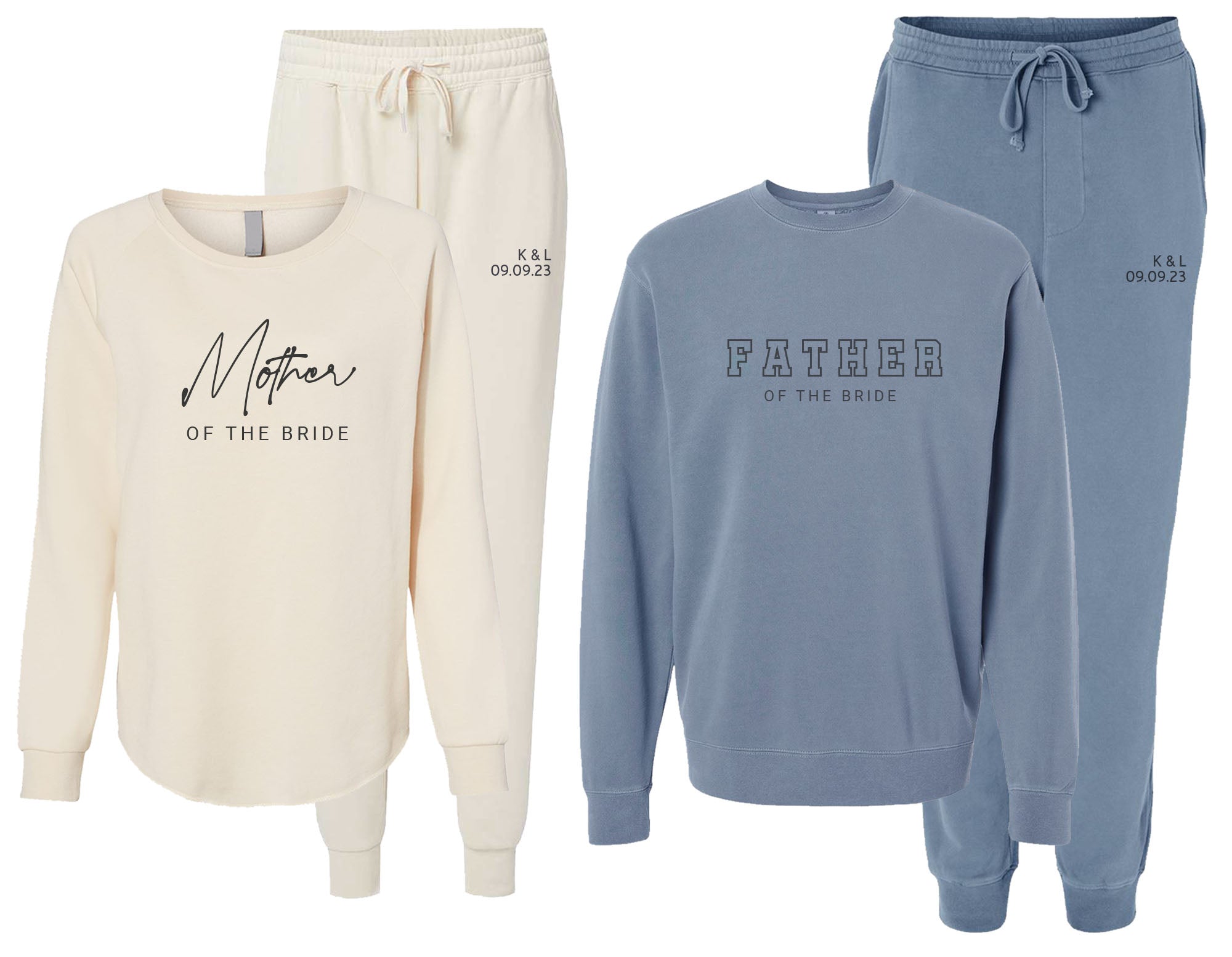 Mother & Father of the Bride- Personalized Parents Matching Sweatsuits –