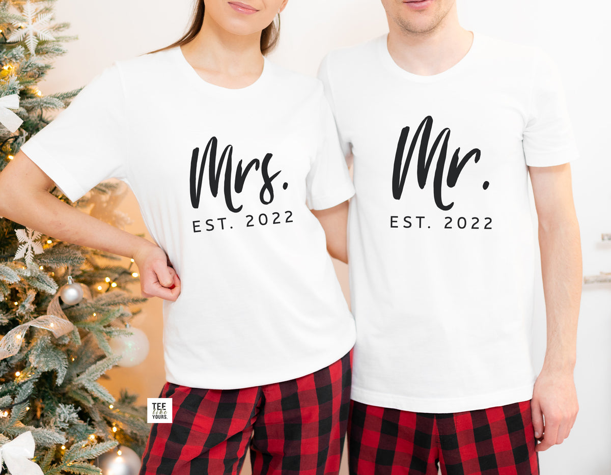 Mr. & Mrs. Personalized matching Pajamas for couples | Christmas loungewear | Wedding Anniversary Gift | Custom Names and Year | Price for each set