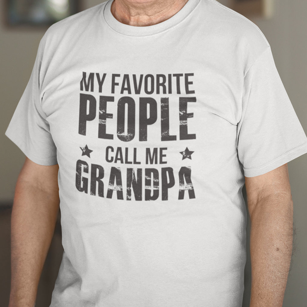 My Favorite People Call Me Grandpa_Pregnancy Announcement short sleeve Graphic T-Shirt_White Color with Model at TeeLikeYours.com