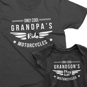 Only Cool Grandpa's Ride Motorcycle and Only Cool Grandson's Play With Motorcycles_Short Sleeve Graphic Matching T-Shirts for Grandpa and Grandson_Black t-shirts at TeeLikeYours.com