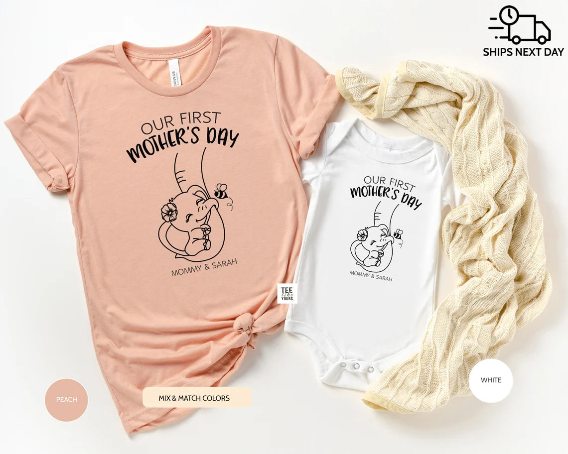 Our first Mother's day Matching Mommy & Me Custom Shirt, Mother's Day Gift, New Mom Shirt, 1st Mother's day Mom and Baby, Elephant