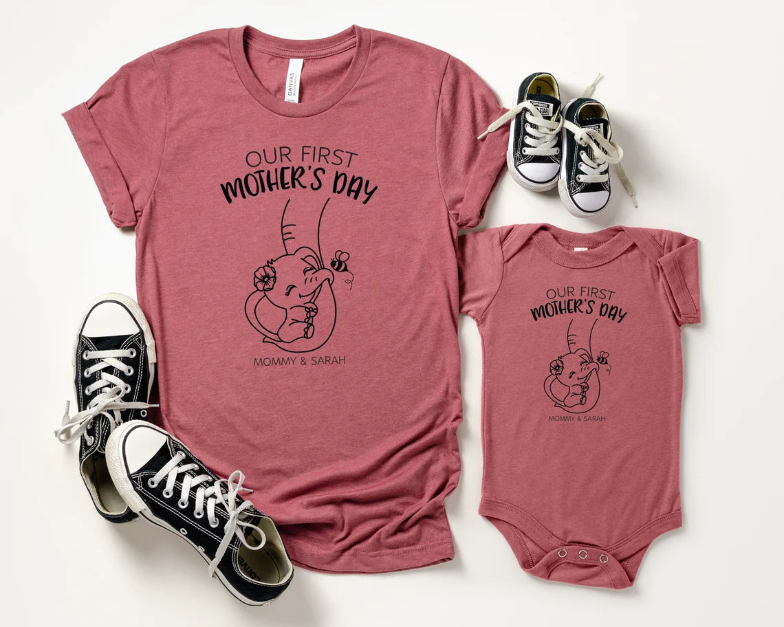 Our first Mother's day Matching Mommy & Me Custom Shirt, Mother's Day Gift, New Mom Shirt, 1st Mother's day Mom and Baby, Elephant