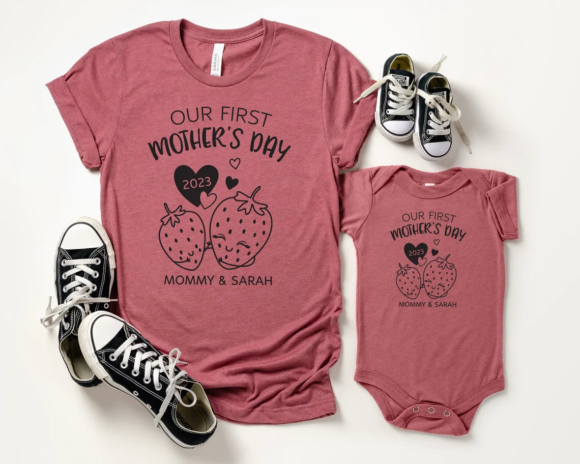 Our first Mother's day Matching Mommy & Me Custom t-shirt - Mother's Day Gift, New Mom Shirt, 1st Mother's day Mom and Baby - Strawberries 3