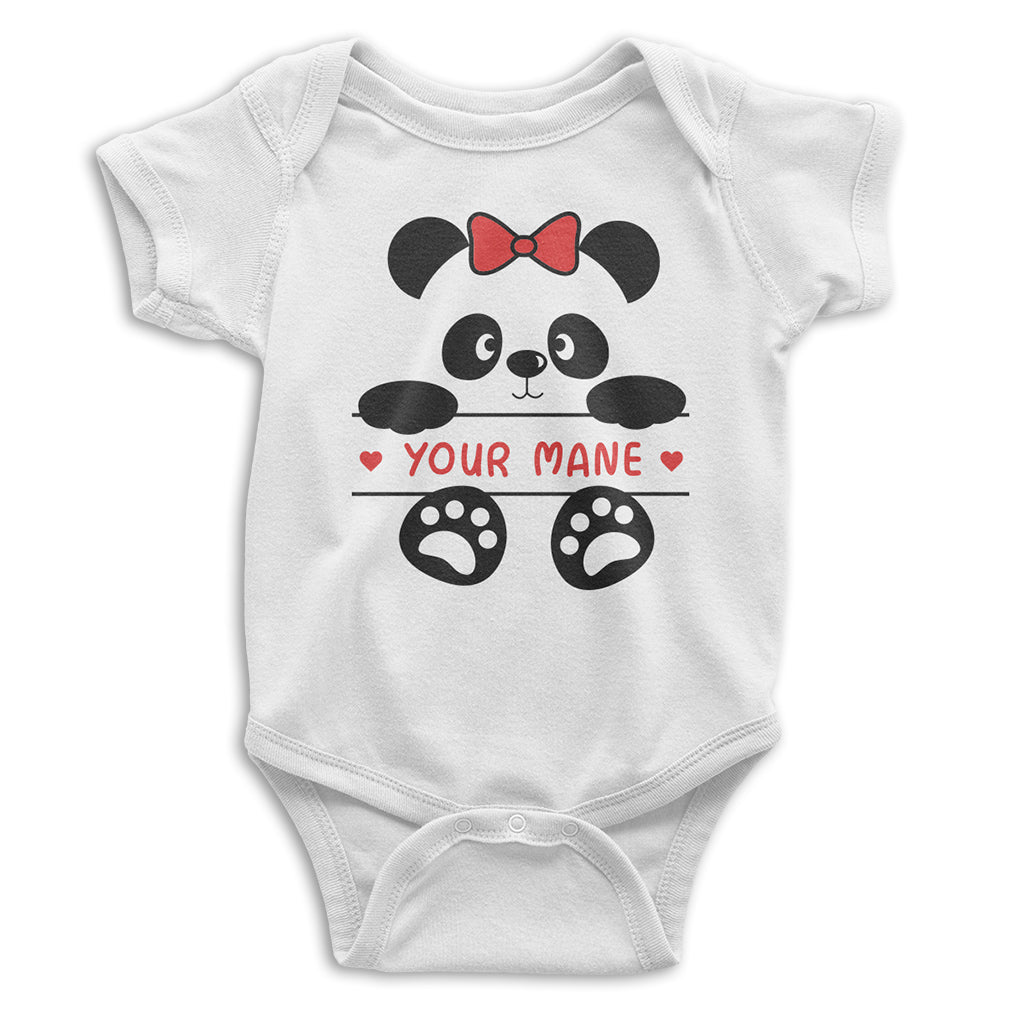 Panda Custom Name Short Sleeve White Color Infant Onepiece T-shirt by TeeLikeYours.com