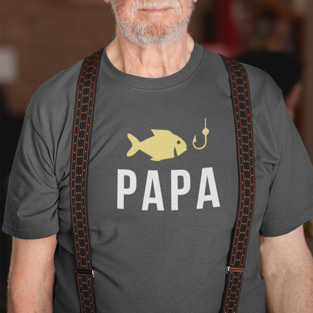 Papa and Papa's Fishing Partner_short sleeve Graphic Matching T-Shirts for Grandpa and Grandchild_Grandpa Black color at TeeLikeYours.com