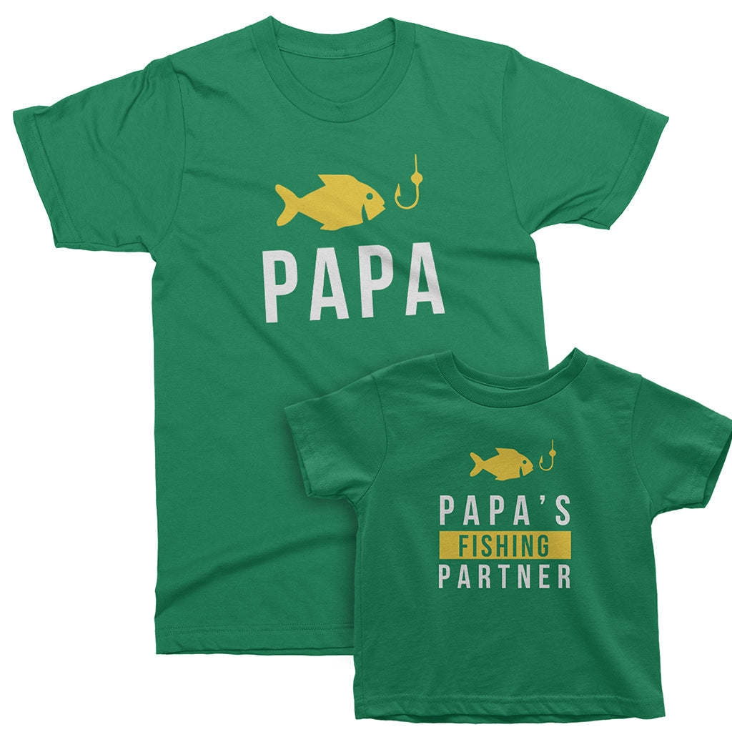 Papa and Papa's Fishing Partner -Grandpa/Daddy and Me Matching tshirts –