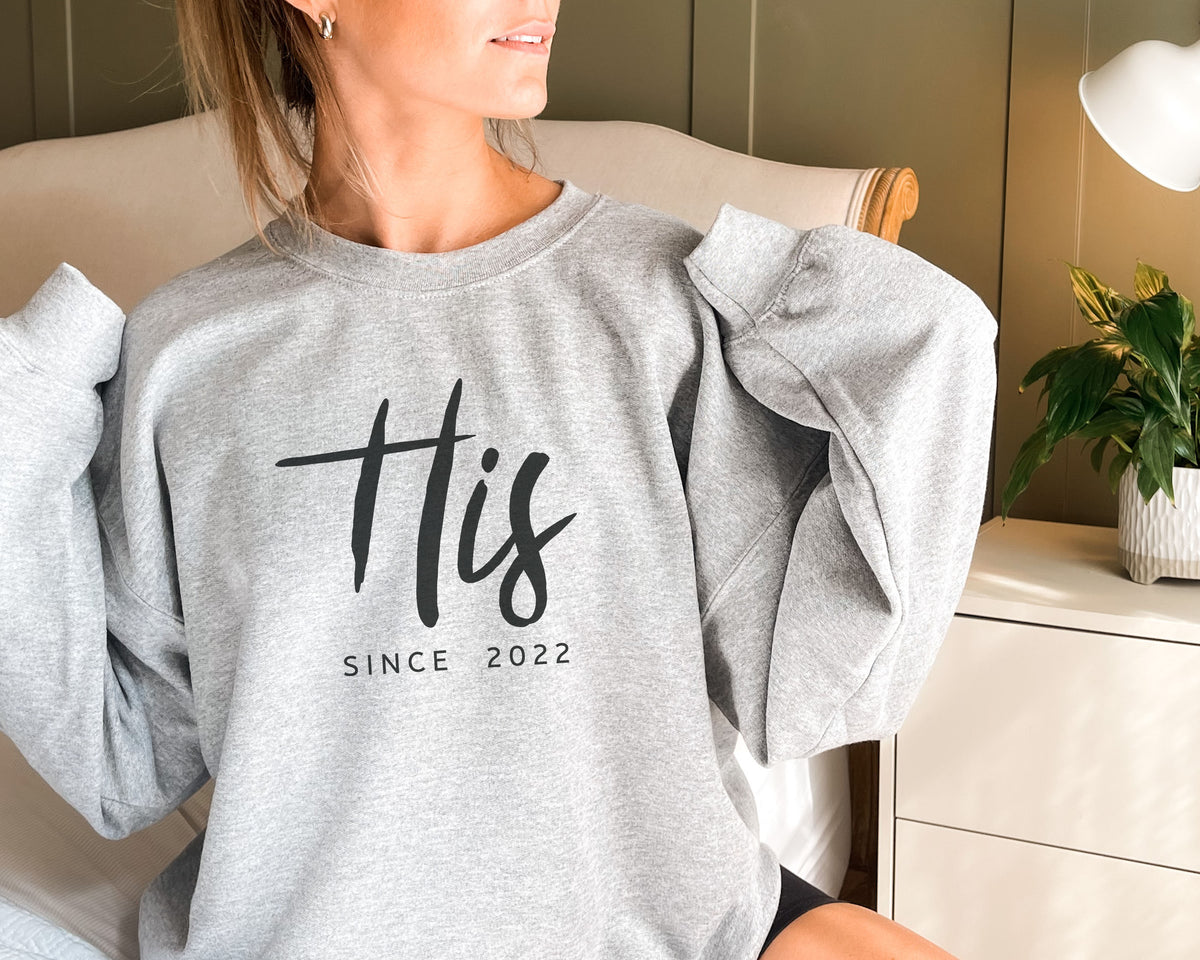 His & Hers couple matching sweatshirt and flannel pajama set with custom year and names 03