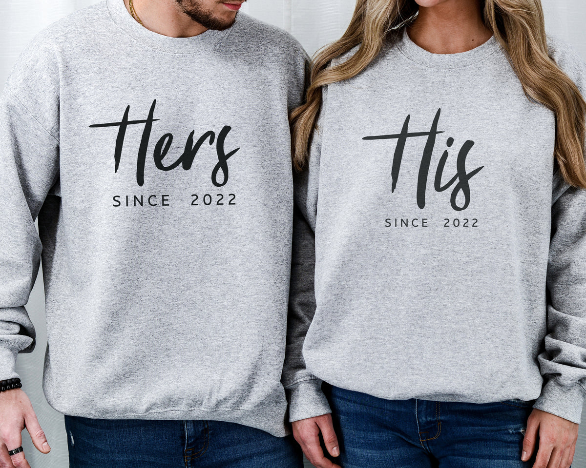 His & Hers couple matching sweatshirt and flannel pajama set with custom year and names 04