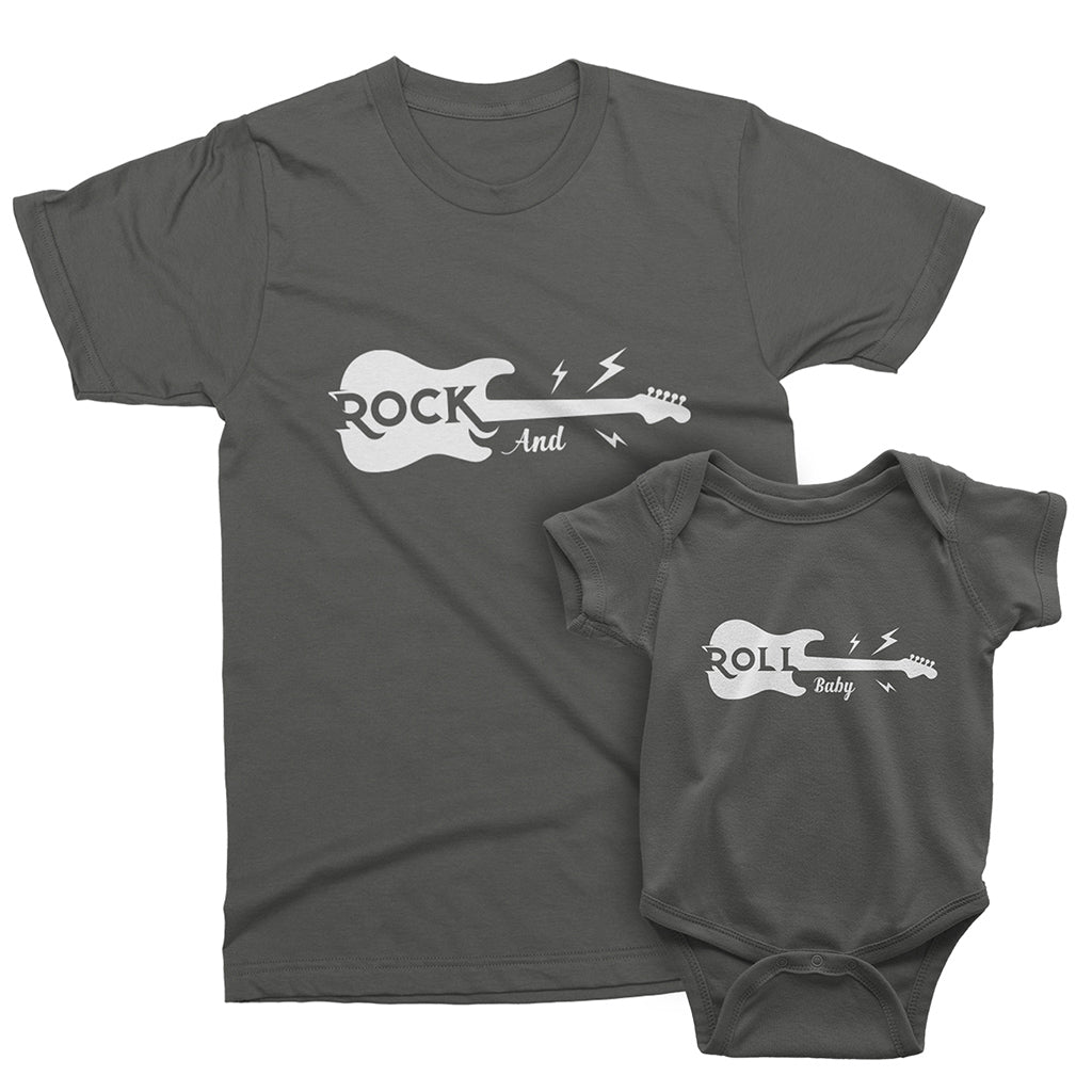 ROCK N ROLL BABY. Father Son Daughter and Baby Matching Family T shirts. Daddy Rock and his Baby Rolls. Father s Day Guitar Music Gift