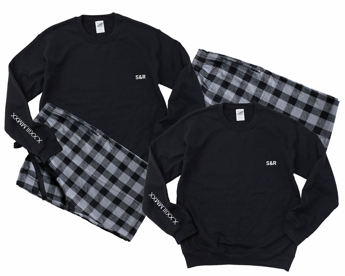 Personalized Matching Couple Sweatshirts & Flannel Pajama Pants Sets