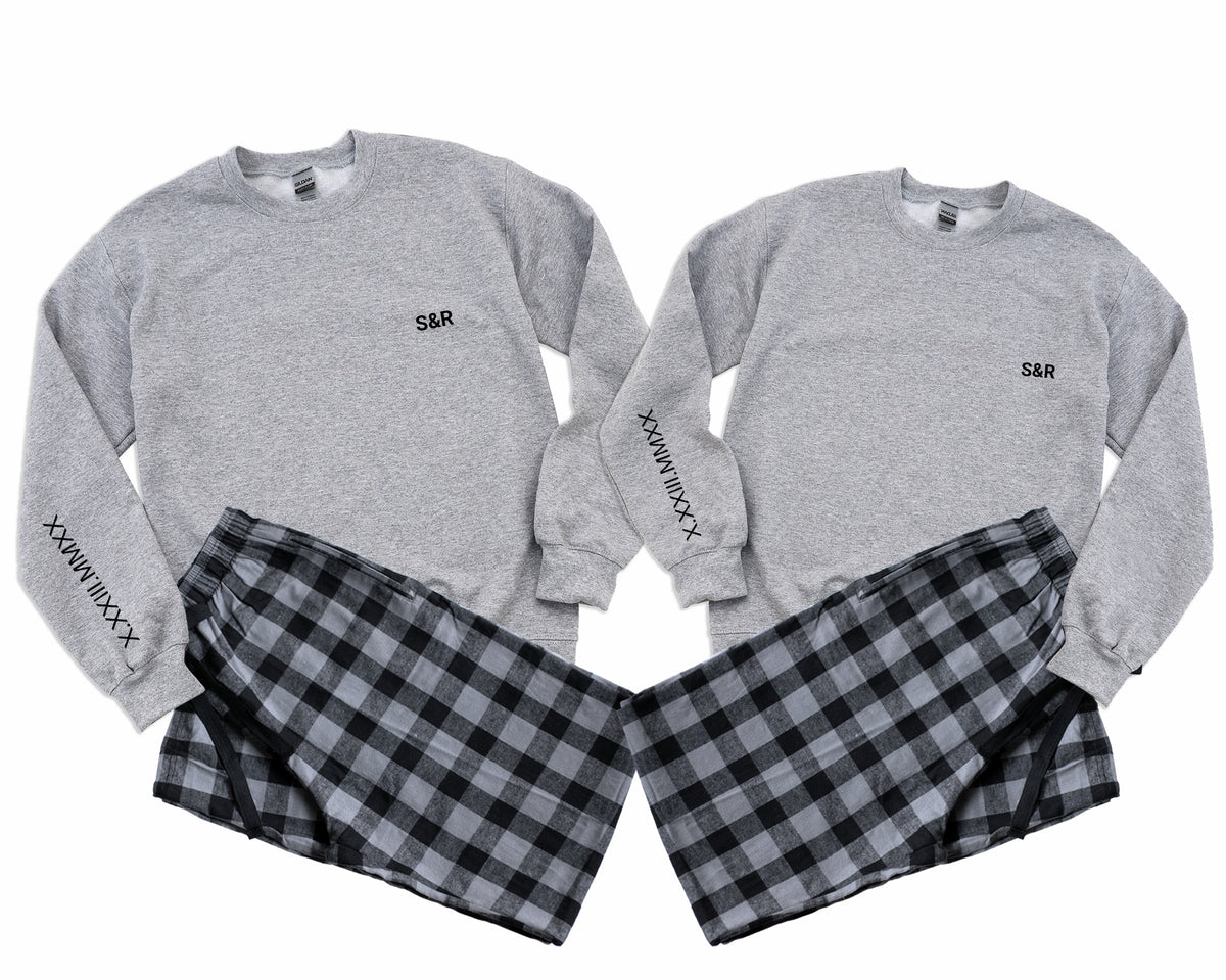 Personalized Matching Couple Sweatshirts & Flannel Pajama Pants Sets