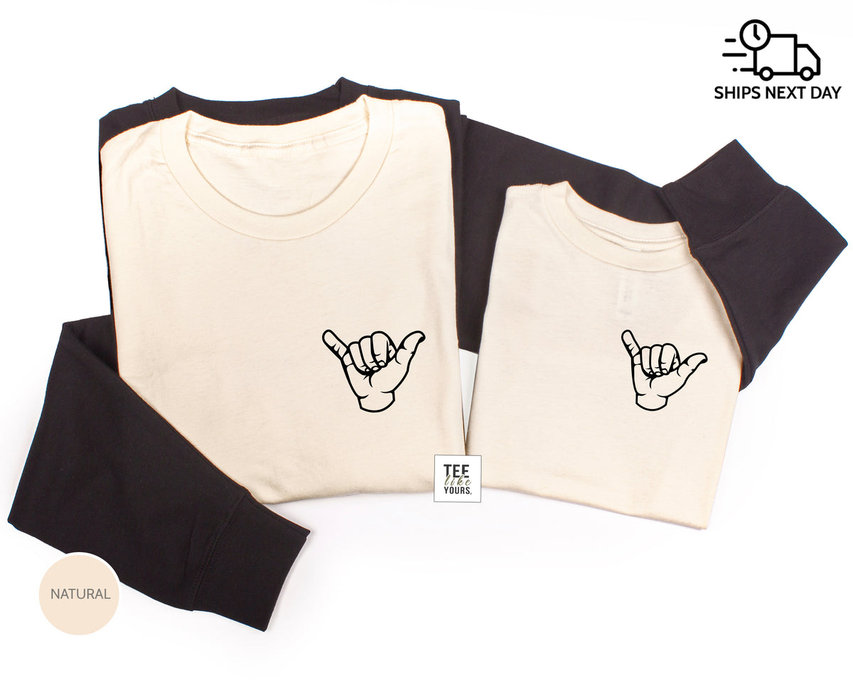Hang loose Shirts, Shaka greeting - Aloha Spirit matching t-shirts for Father and Kids Natural color