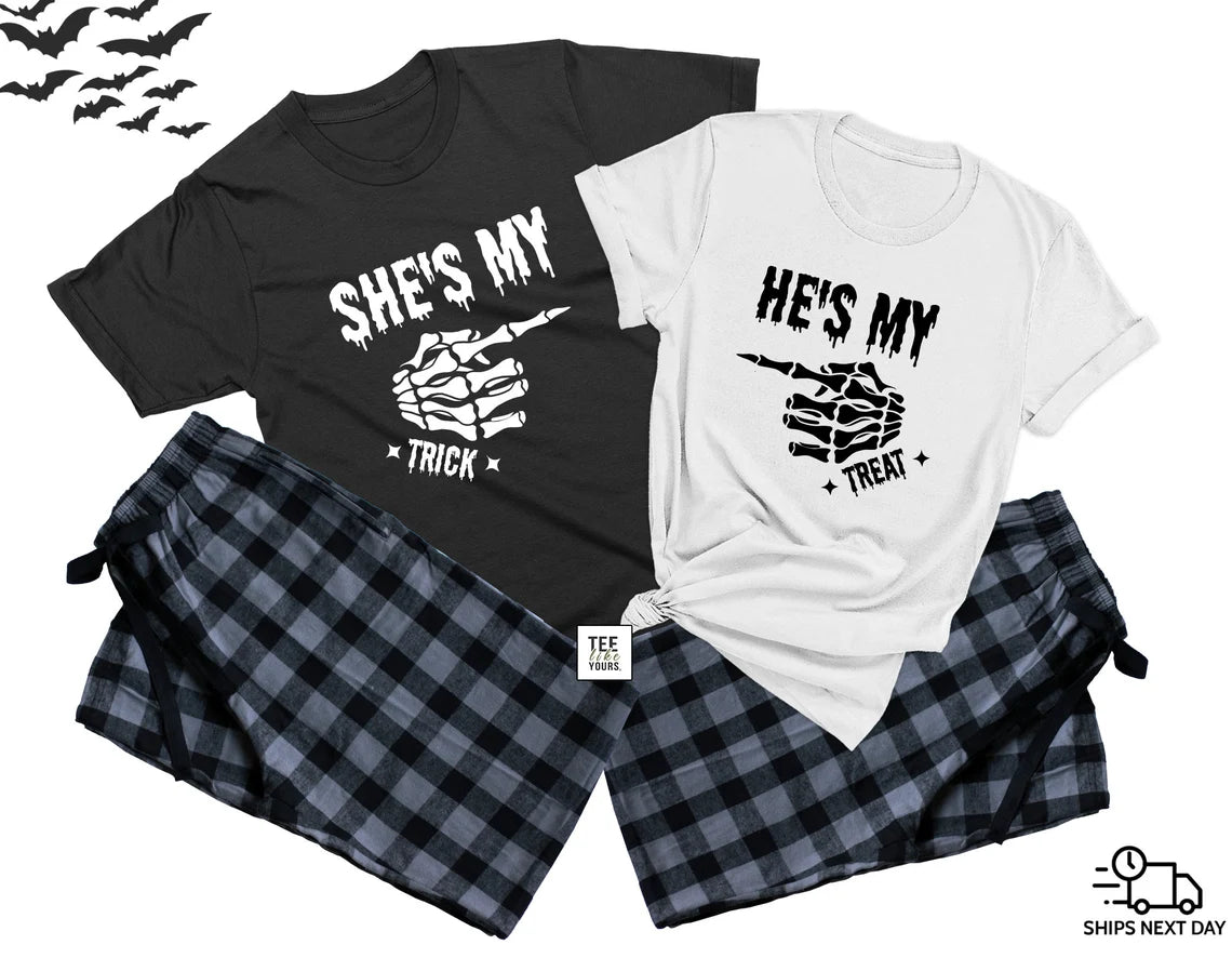 She s My Trick He s My Treat Trick or Treat Matching Halloween Paj teelikeyours