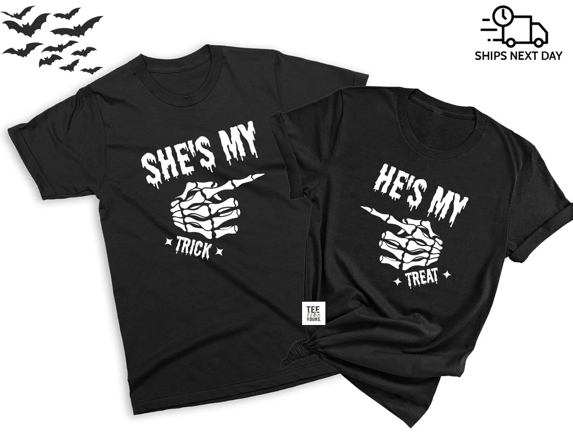 She's My Trick & He's My Treat Matching Halloween Shirts – Couples Trick or Treat T-Shirts