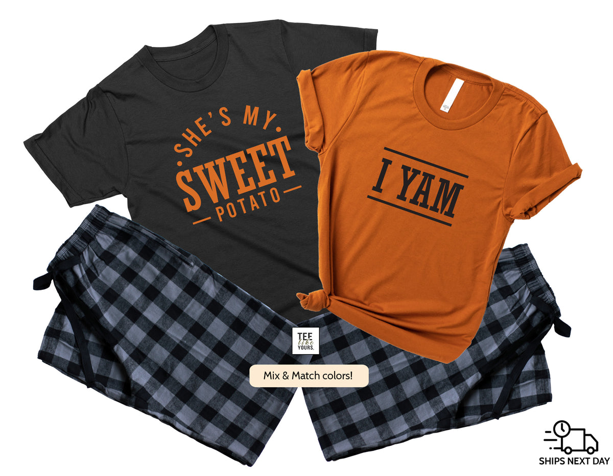 She's My Sweet Potato & I Yam | funny Thanksgiving matching pajama set for couples | Fall PJ | Thanksgiving gift for Him | Couple loungewear | October Anniversary Gift | Price for each set