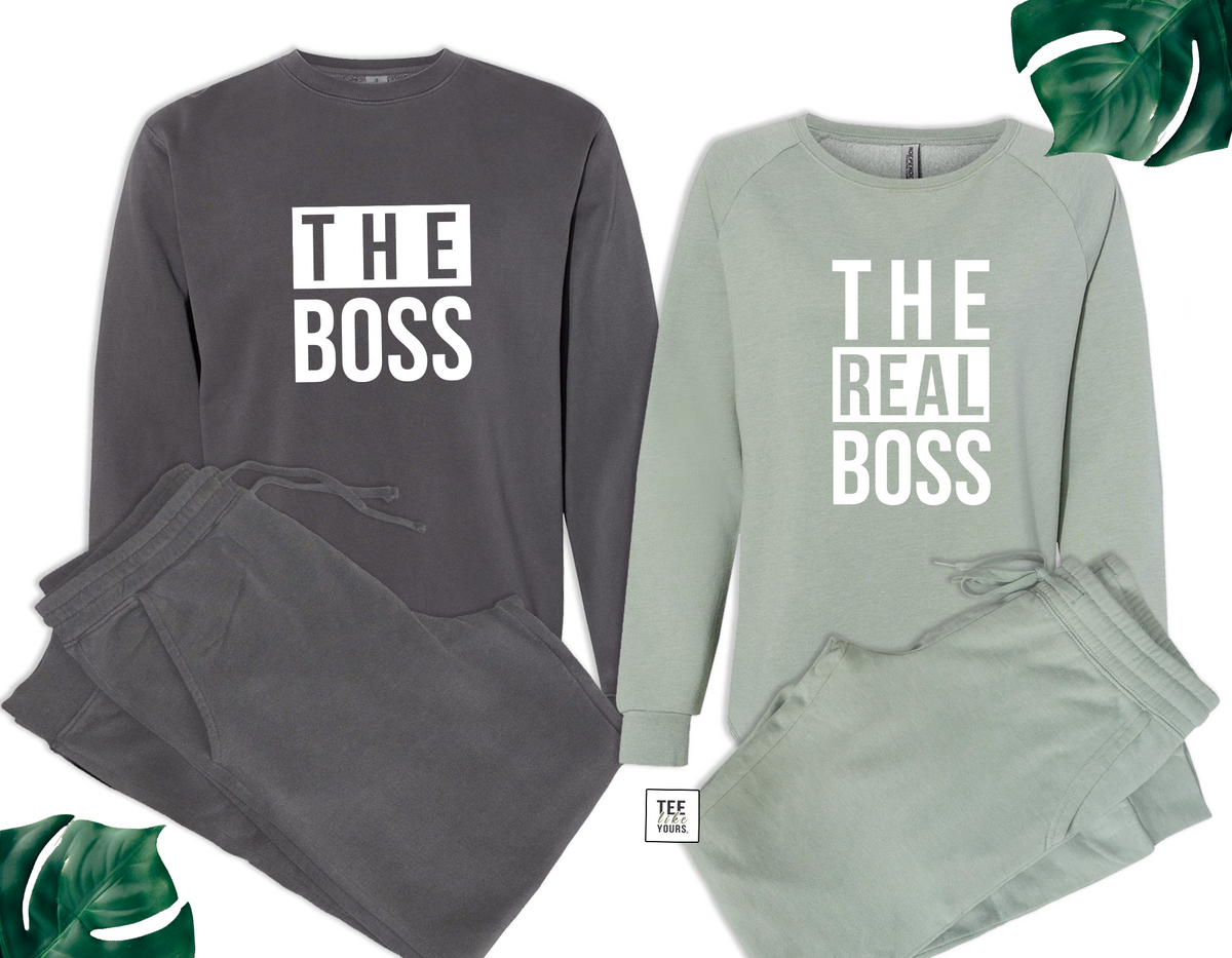 The Boss & The Real Boss Couple Matching Set | Sweatshirt and Sweatpants | Valentines Day Gift for Him and Her | Anniversary Gift | Joggers