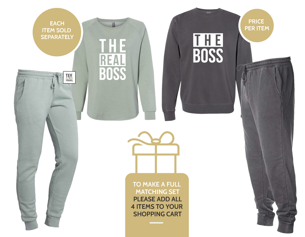 The Boss & The Real Boss Couple Matching Set | Sweatshirt and Sweatpants | Valentines Day Gift for Him and Her | Anniversary Gift | Joggers