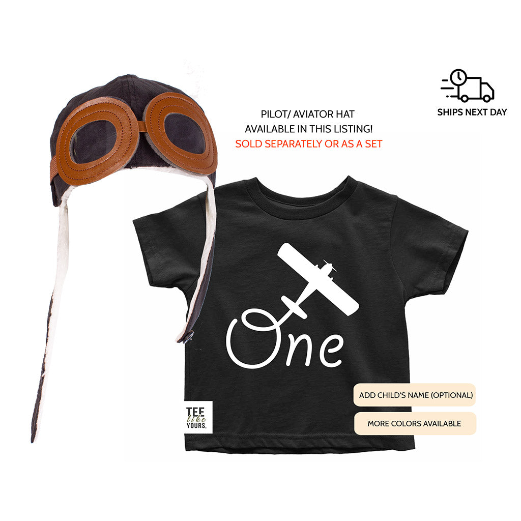 First Birthday Bodysuit with Airplane. Personalized Baby One piece with year one and Custom Name in the airplane. Aircraft Birthday Tees.