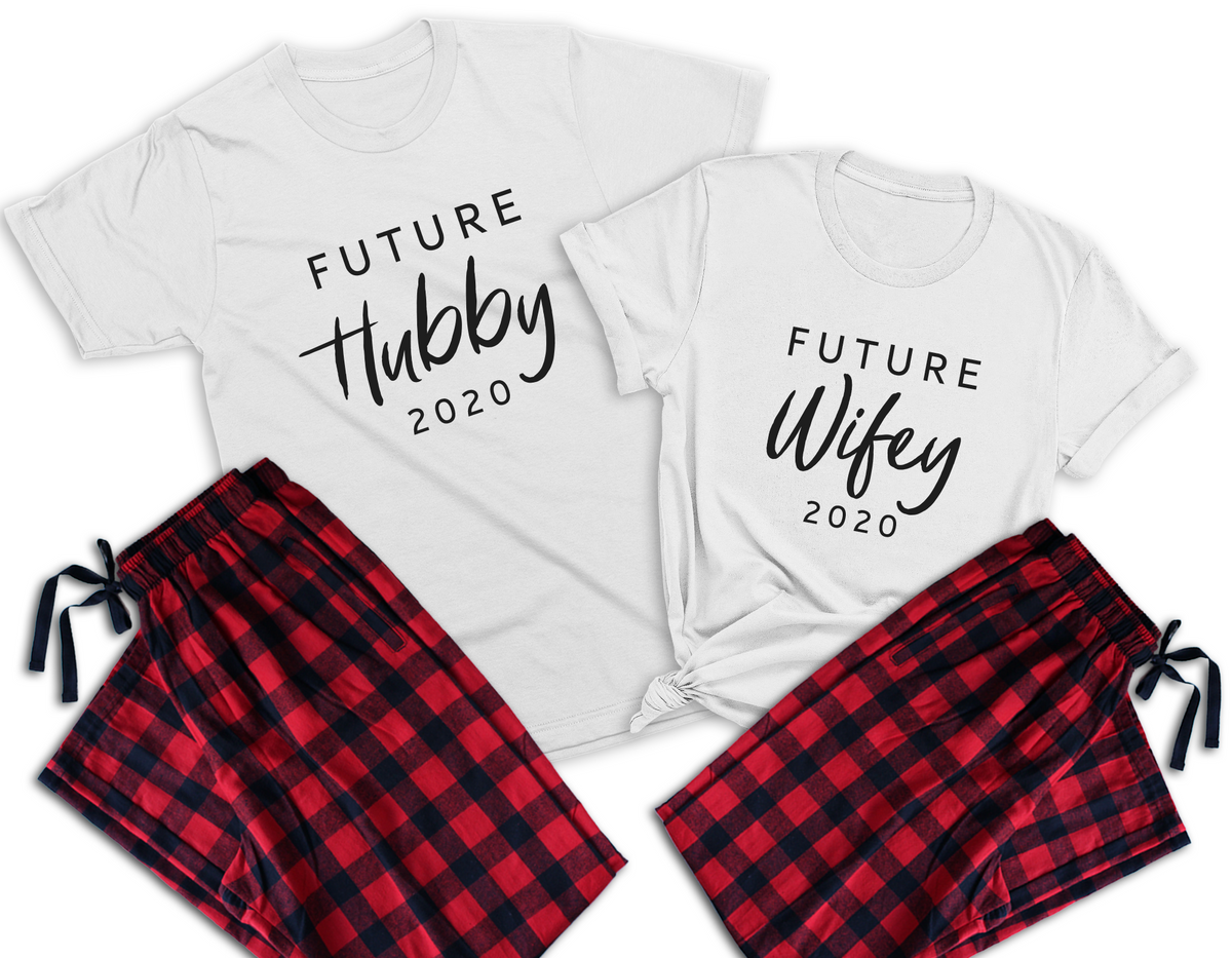 Personalized Future Hubby & Future Wifey Matching Pajamas for Couples – Custom Date T-Shirts & Flannel Pajama Pants