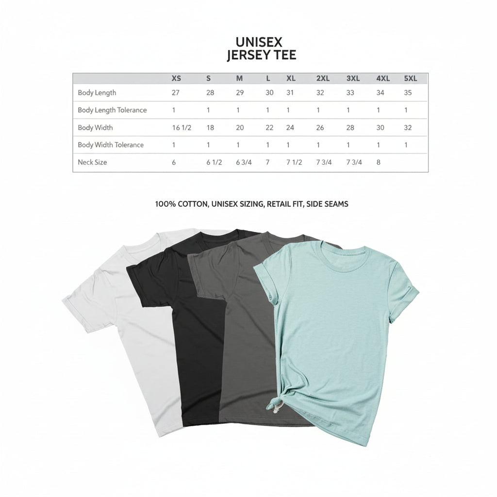 Unisex t shirt size chart for personalized Mr and Mrs matching casual set